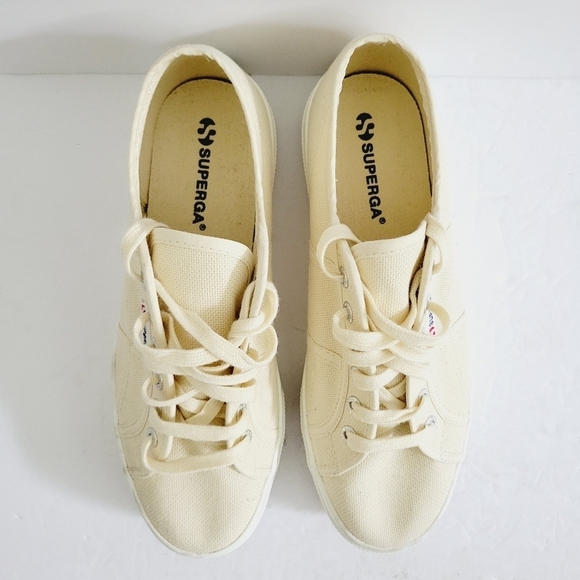 New Superga Cream Canvas Platform Sneakers Size 9 - Picture 4 of 7